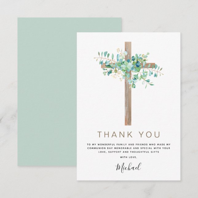 Erste heilige Kommune Vielen Dank Sage Eukalyptus Dankeskarte (Vorne/Hinten)