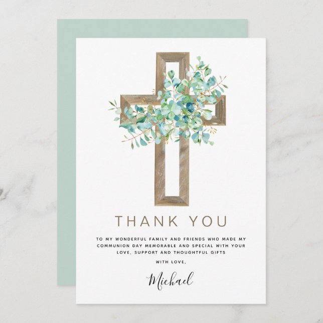 Erste heilige Kommune Vielen Dank Sage Eukalyptus Einladung (Vorne/Hinten)