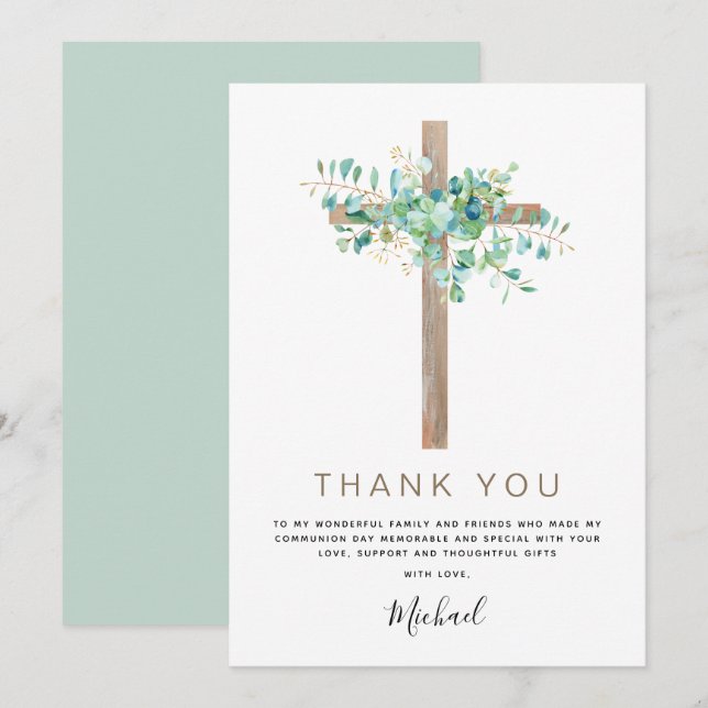 Erste heilige Kommune Vielen Dank Sage Eukalyptus  Einladung (Vorne/Hinten)