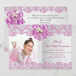 Erste Heilige Kommunion 1. Mädchen Lilac Rosa Foto Einladung