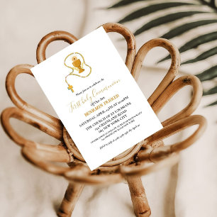 Erste heilige Kommunion Aquarellblau Blütenblume Einladung