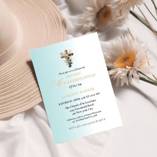 Erste heilige Kommunion Aquarellblau Splash Einladung