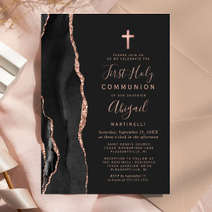Erste Heilige Kommunion Black Agate Rose Gold Glit Einladung