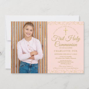Erste heilige Kommunion Blush Pink Goldstaub Foto Save The Date