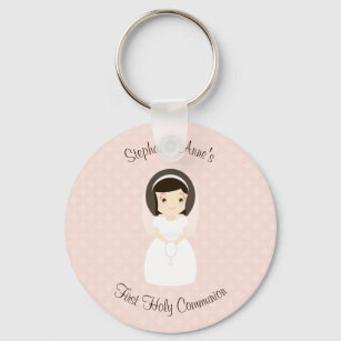 Erste Heilige Kommunion Brünett Girl Schlüsselanhänger
