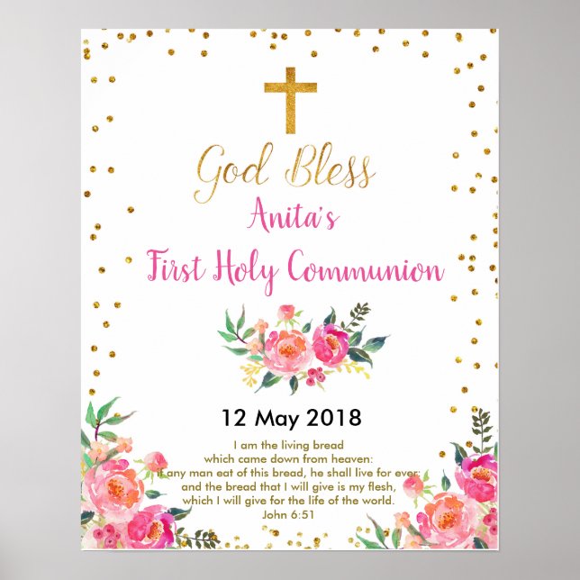 Erste heilige Kommunion Christening Party Sign Poster (Vorne)