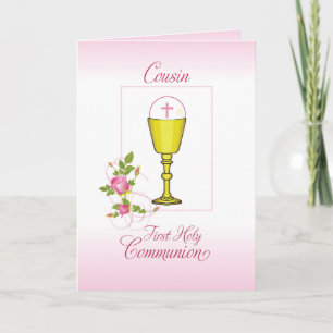 Erste heilige Kommunion Cousine Pink, Kelch, Hosti Karte