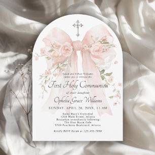 Erste heilige Kommunion eines Mädchens Rosa floral Einladung
