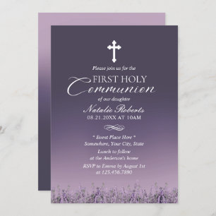 Erste Heilige Kommunion Elegant Lila Ombre Einladung