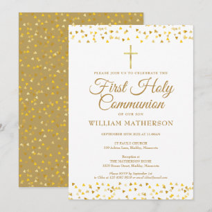 Erste heilige Kommunion Elegante goldene Herzen  Einladung
