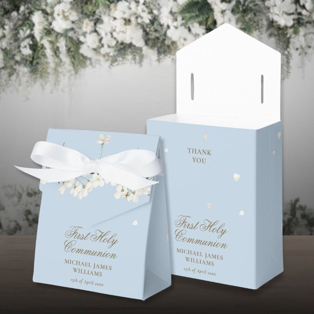 Erste heilige Kommunion Floral Weiße Blossom Blau Geschenkschachtel (First Holy Communion Floral White Blossom Blue Favor Boxes)