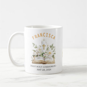 Erste Heilige Kommunion Florale Bibel Religiös Kaffeetasse