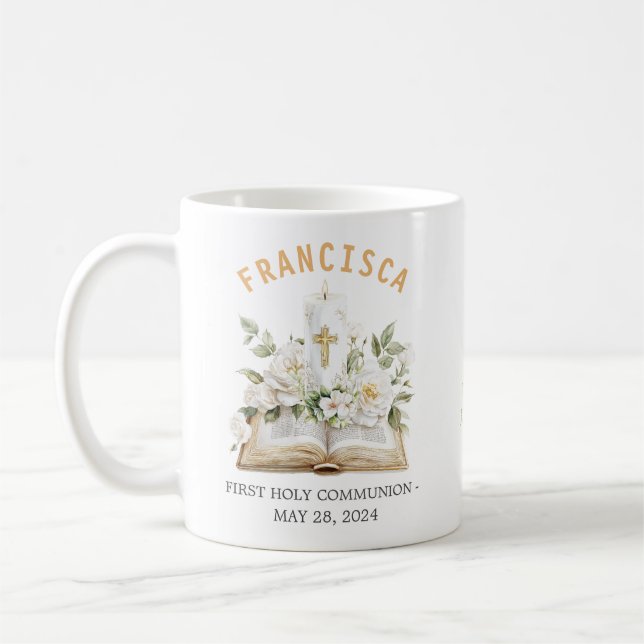 Erste Heilige Kommunion Florale Bibel Religiös Kaffeetasse (Links)