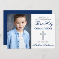 Erste Heilige Kommunion Foto Blau und Silber