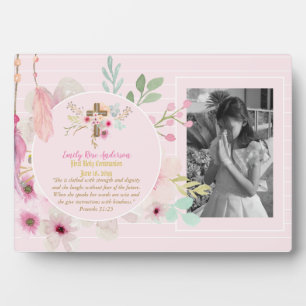 Erste Heilige Kommunion FOTO Gift Grils Pink Blume Fotoplatte