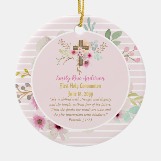 Erste Heilige Kommunion FOTO Gift Grils Pink Blume Keramik Ornament (Vorne)