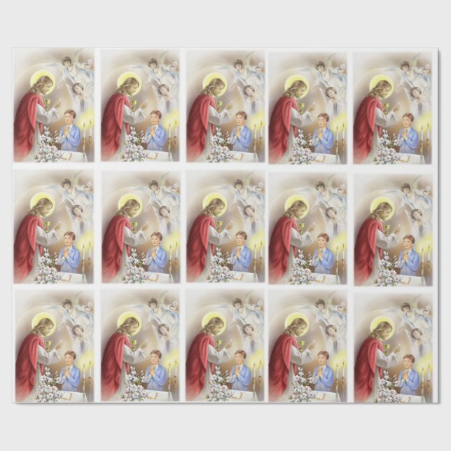 Erste heilige Kommunion für Jungen-Packpapier Geschenkpapier (Flach)