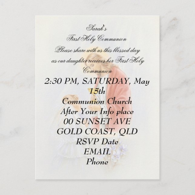 Erste heilige Kommunion für Mädchen Postkarte (Vorderseite)