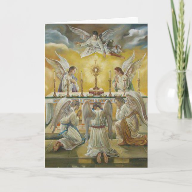 Erste Heilige Kommunion Gastgeber Chalice Angels Karte (Vorderseite)