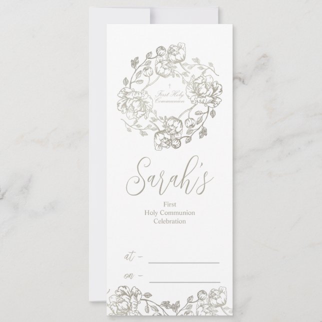 Erste heilige Kommunion Gold Floral Einladung (Vorderseite)