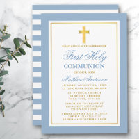 Erste heilige Kommunion Gold Light Blue Streifen