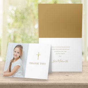 Erste heilige Kommunion Gold-Unterschrift Foto Dankeskarte