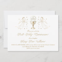 Erste heilige Kommunion goldene Engel Kelch Hostie