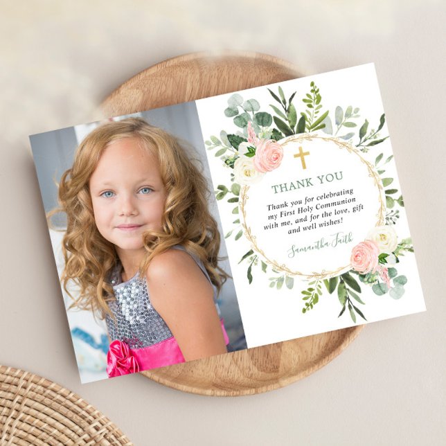 Erste Heilige Kommunion grün pink Foto vielen Dank Einladung (Von Creator hochgeladen)