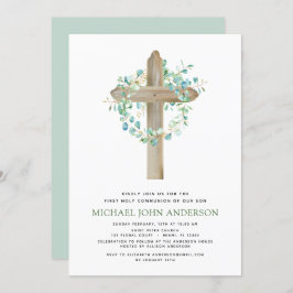 Erste Heilige Kommunion Grüne Sage Eukalyptus Invi Einladung