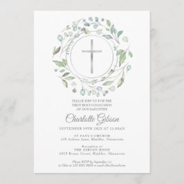 Erste Heilige Kommunion Grüne Silberkreuz Einladung