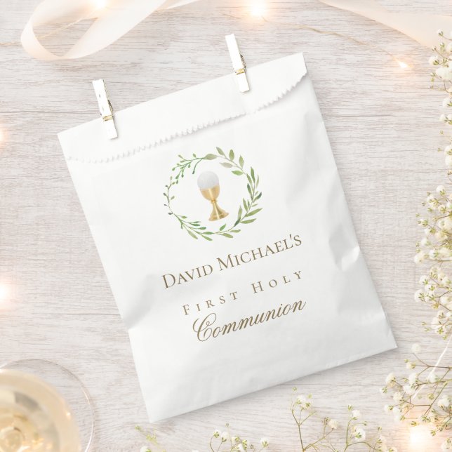 Erste heilige Kommunion grüner Kranz Geschenktütchen (Ausgeschnitten)