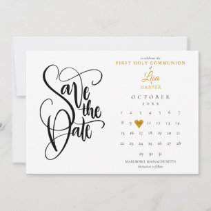 Erste Heilige Kommunion Kalender Gold Herz Save The Date