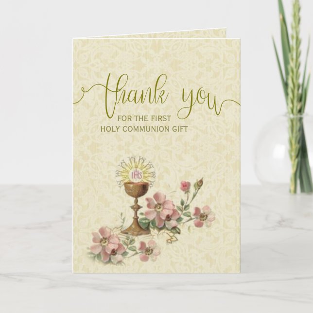 Erste Heilige Kommunion Katholische Blüte Vielen D Dankeskarte (Vorderseite)