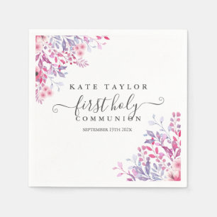 Erste heilige Kommunion Lavendel Wildblumen Blumen Serviette