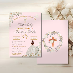 Erste heilige Kommunion Mädchen Blush Pink Kelch  Einladung