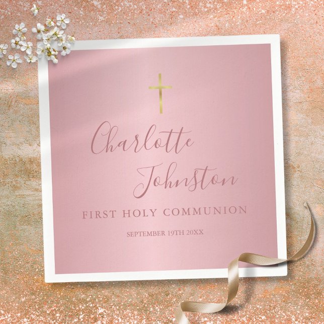 Erste heilige Kommunion Moderne Rose Gold Pink Serviette (First Holy Communion Modern Rose Gold Pink Napkins)