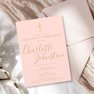 Erste heilige Kommunion Modernes Gold Rosé Pink  Einladung