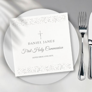 Erste Heilige Kommunion Modernes Silber Stardust Serviette
