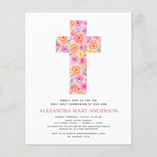 Erste heilige Kommunion Pastell Blumen Rosa Budget Flyer