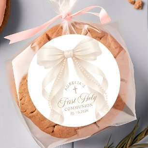 Erste Heilige Kommunion Perlen-Bogen-Aufkleber Runder Aufkleber