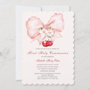 Erste Heilige Kommunion Pink Bow Cherry Einladung