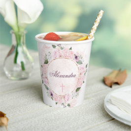 Erste Heilige Kommunion Pink Roses Pappbecher