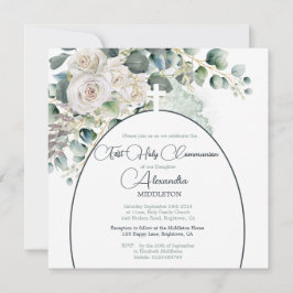 Erste Heilige Kommunion Religiöse Rose Grünes Kreu