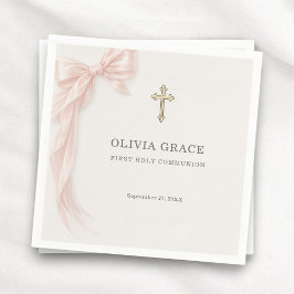 Erste heilige Kommunion Rosa Coquette-Schleife Mäd Serviette