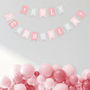 Erste heilige Kommunion Rosa Graue Mädchenparty Wimpelkette