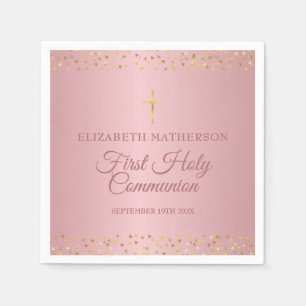 Erste heilige Kommunion Rose Gold Herzen Serviette