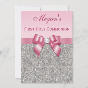 Erste Heilige Kommunion Silberschmuck, Bow & Diamo Einladung