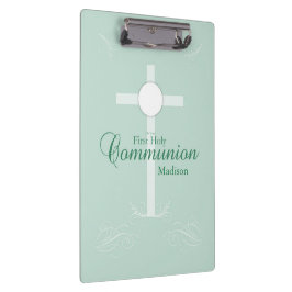 Erste heilige Kommunion, Skript in Soft Green Klemmbrett