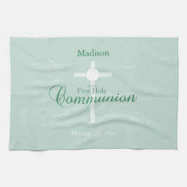 Erste heilige Kommunion, Skript in Soft Green Küchentuch