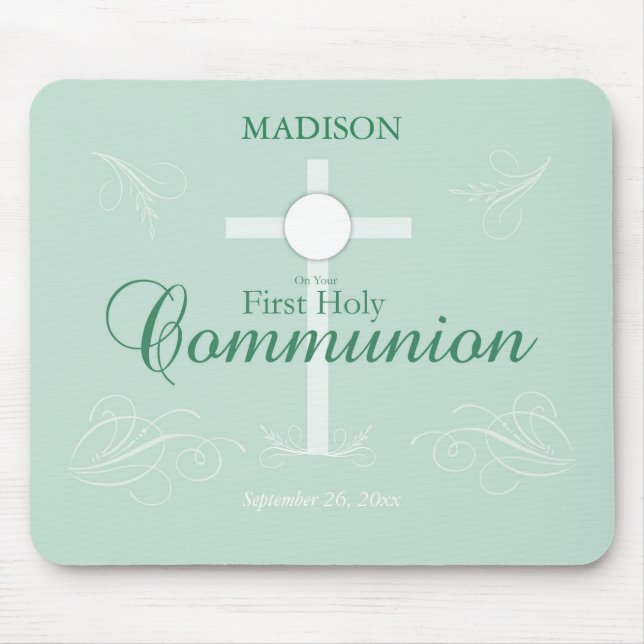 Erste heilige Kommunion, Skript in Soft Green Mousepad (Vorne)